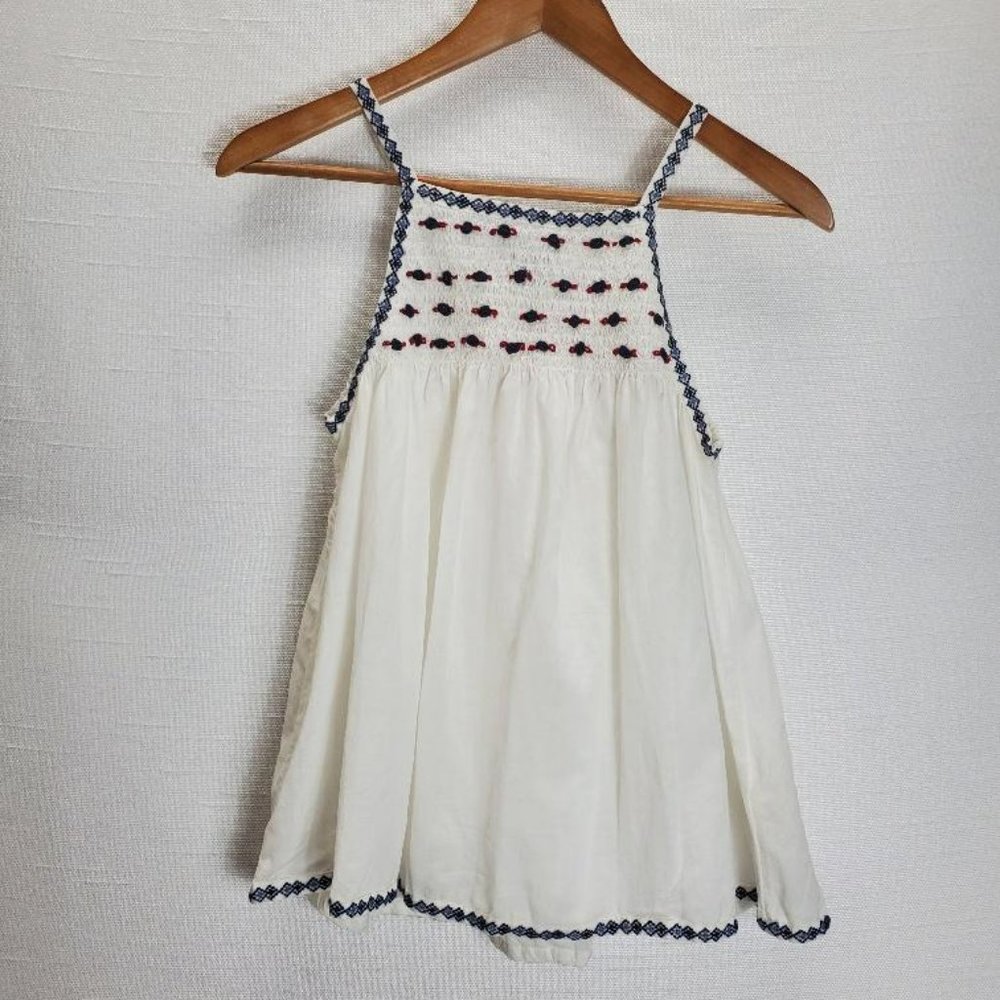 Pilcro Embroidered Flowy Tank Womens XS Smocked White/Red/Blue - Picture 1 of 8